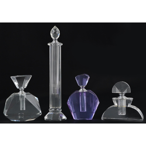 1385 - Four Art Deco style glass scent bottles, the largest 26cm high