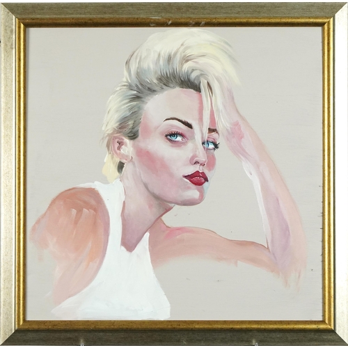 342 - Clive Fredriksson - Portrait of a white haired female, contemporary oil on board, mounted and framed... 