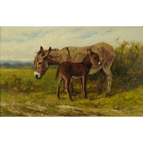 120 - Arthur Batt - Donkey in landscape, early 20th century oil on board, Eastbourne Fine Arts label verso... 