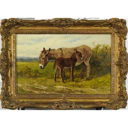 120 - Arthur Batt - Donkey in landscape, early 20th century oil on board, Eastbourne Fine Arts label verso... 