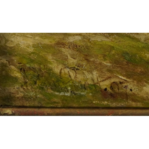 120 - Arthur Batt - Donkey in landscape, early 20th century oil on board, Eastbourne Fine Arts label verso... 