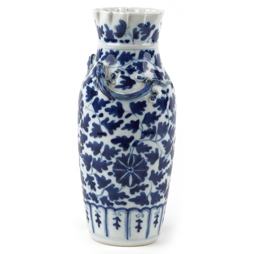 163 - Chinese blue and white porcelain vase decorated in relief with two dragons hand painted with flowers... 