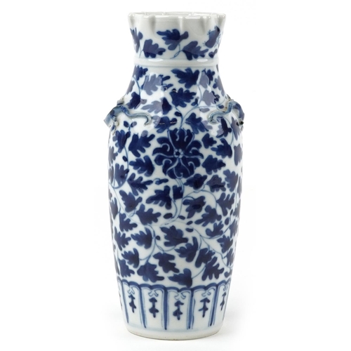 163 - Chinese blue and white porcelain vase decorated in relief with two dragons hand painted with flowers... 