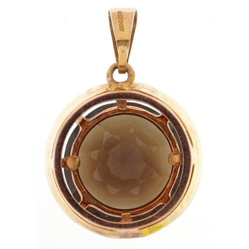 2292 - West German 9ct gold smoky quartz pendant, 1.8cm in diameter, 5.5g