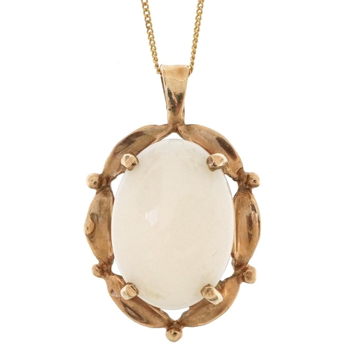 2146 - 9ct gold cabochon opal pendant on a 9ct gold necklace, 2.3cm high and 47cm in length, 2.4g