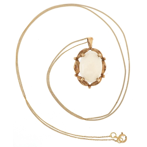 2146 - 9ct gold cabochon opal pendant on a 9ct gold necklace, 2.3cm high and 47cm in length, 2.4g