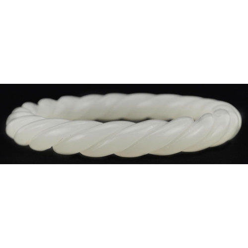 2448 - Chinese white jade rope twist bangle, 8cm in diameter, 39.5g