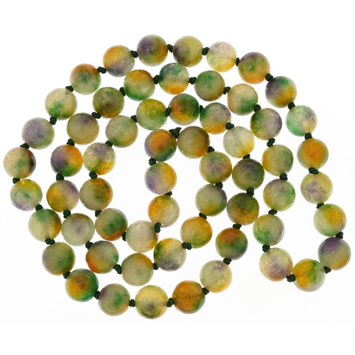 2134 - Polished fluorite bead necklace, each bead 12.5mm in diameter, overall 84cm in length, 170.0g