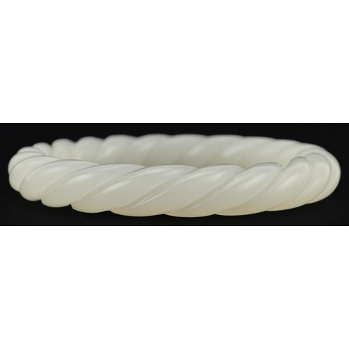 2173 - Chinese white jade rope twist bangle, 8cm in diameter, 44.2g