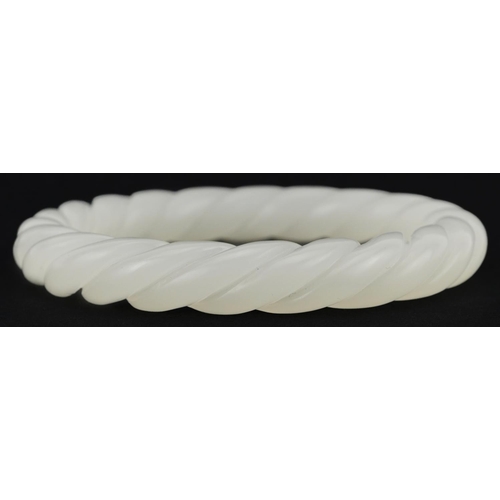 2173 - Chinese white jade rope twist bangle, 8cm in diameter, 44.2g