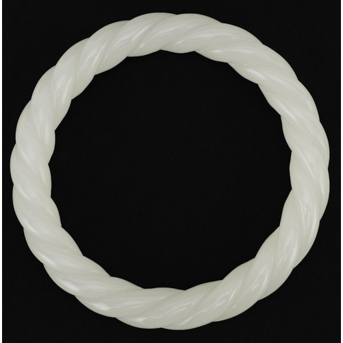 2173 - Chinese white jade rope twist bangle, 8cm in diameter, 44.2g