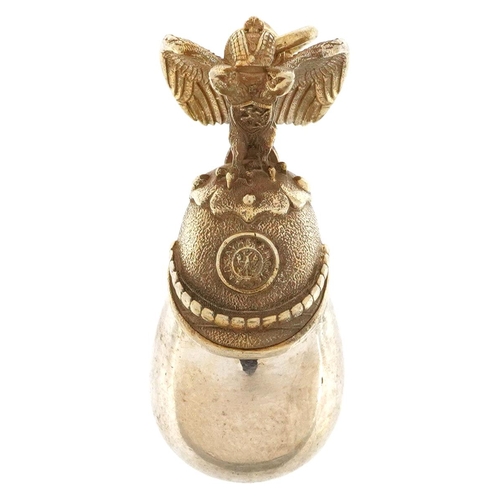 2511 - Silver gilt egg pendant in the form of a Russian helmet, impressed Russian marks to the suspension l... 