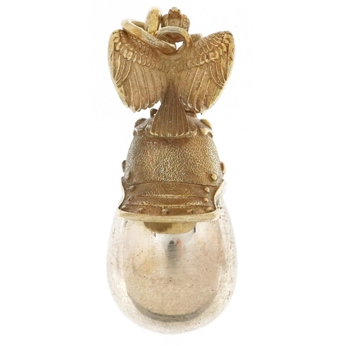 2511 - Silver gilt egg pendant in the form of a Russian helmet, impressed Russian marks to the suspension l... 