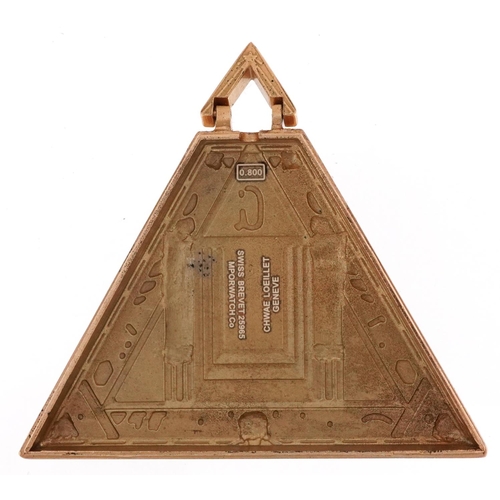 2700 - Masonic interest silver gilt triangular pocket watch, 5cm high, 50.4g