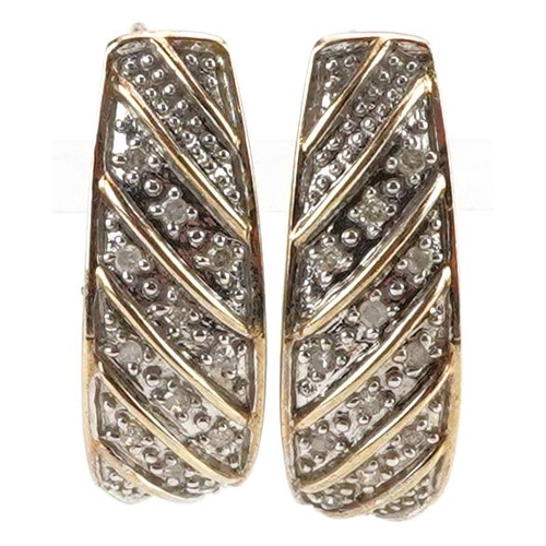 2187 - Pair of 9ct gold diamond half hoop earrings, 1.8cm high, 2.6g