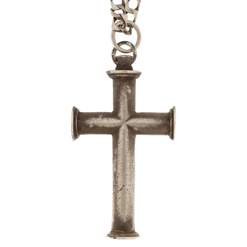 2573 - Large silver cross pendant on a silver necklace, 5.5cm high and 54cm in length, 30.8g