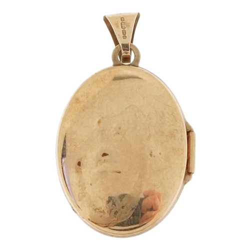 2280 - 9ct two tone gold locket engraved with birds, I Love You message to the interior, 2.8cm high, 2.5g