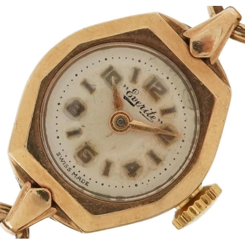 2558 - Everite, ladies 9ct gold manual wind wristwatch having a silvered dial with Arabic numerals, 16mm wi... 