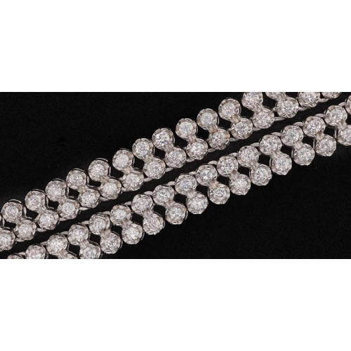 2642 - Silver clear stone two row line necklace, possibly cubic zirconia, 43cm in length, 27.5g