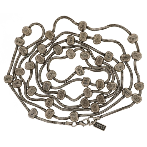 2613 - Sarah Pacini, white metal longuard chain, tests as silver, 152cm in length, 82.5g