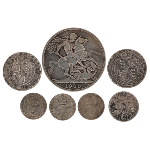 1646 - Victorian and later British coinage and a French fifty centimes, the British coins including Queen V... 