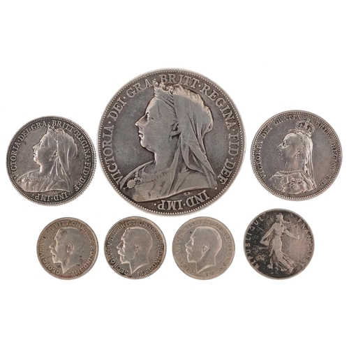 1646 - Victorian and later British coinage and a French fifty centimes, the British coins including Queen V... 