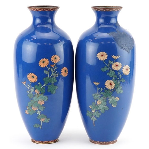 81 - Large pair of Japanese cloisonne vases enamelled with birds amongst flowers, 31cm high