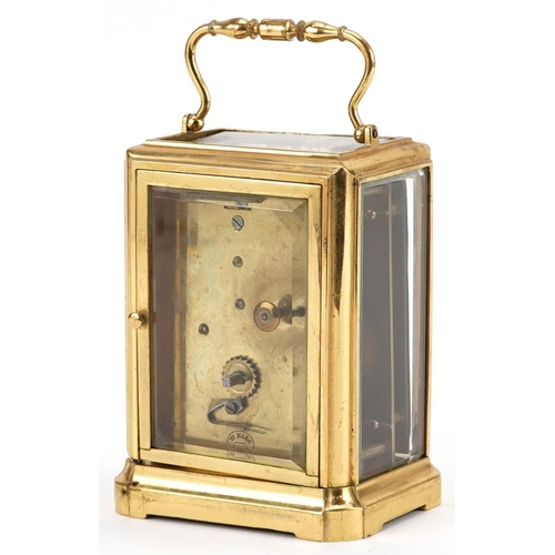 13 - Henri Marc of Paris, 19th century French gilt brass carriage clock having enamelled dial with Roman ... 