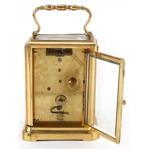 13 - Henri Marc of Paris, 19th century French gilt brass carriage clock having enamelled dial with Roman ... 