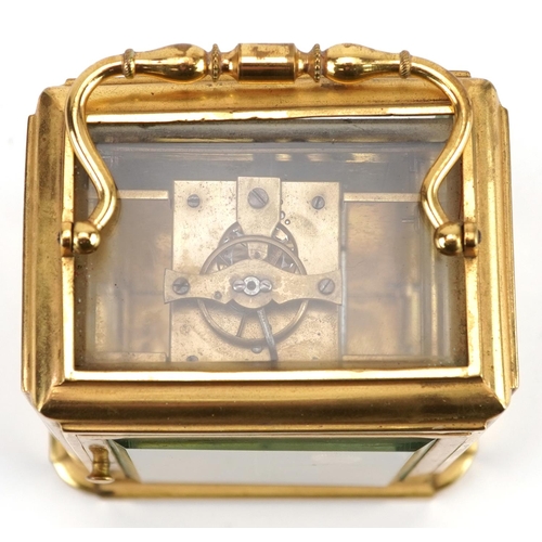 13 - Henri Marc of Paris, 19th century French gilt brass carriage clock having enamelled dial with Roman ... 