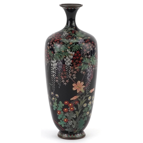 83A - Japanese cloisonne vase finely enamelled with flowers, 19cm high