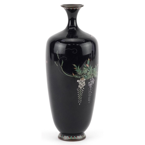 83A - Japanese cloisonne vase finely enamelled with flowers, 19cm high