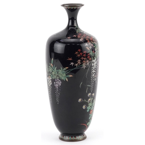 83A - Japanese cloisonne vase finely enamelled with flowers, 19cm high