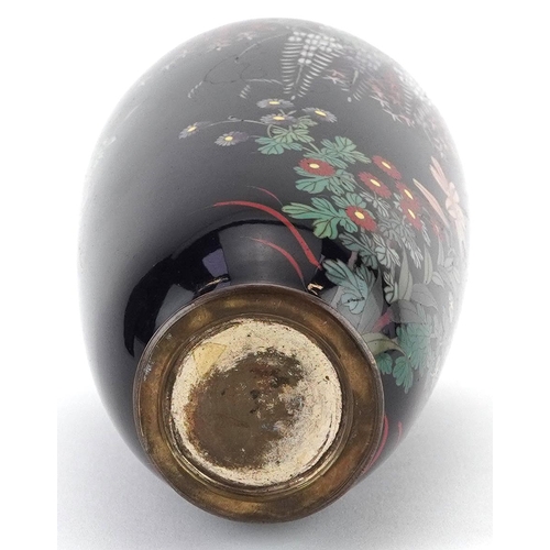 83A - Japanese cloisonne vase finely enamelled with flowers, 19cm high