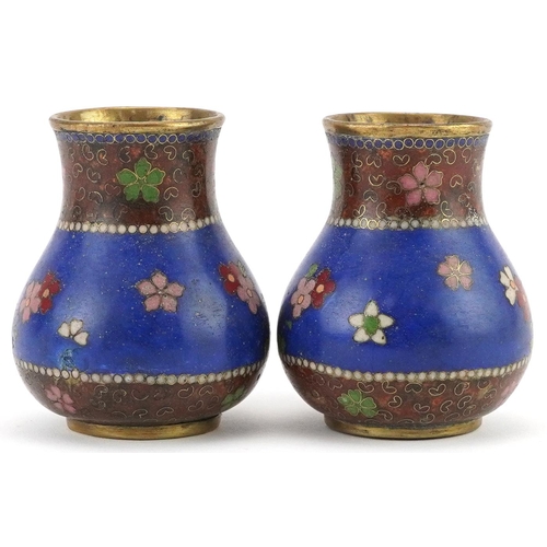 288 - Pair of Japanese cloisonne vases enamelled with flowers, each 7.5cm high