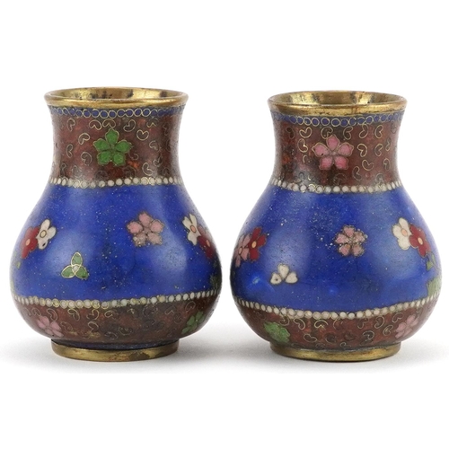 288 - Pair of Japanese cloisonne vases enamelled with flowers, each 7.5cm high