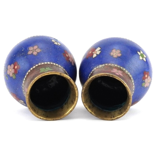 288 - Pair of Japanese cloisonne vases enamelled with flowers, each 7.5cm high