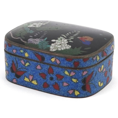 287 - Japanese cloisonne box and cover enamelled with butterflies amongst flowers, 7.5cm wide