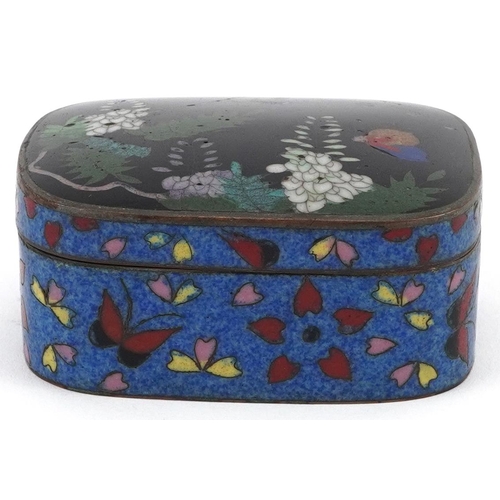 287 - Japanese cloisonne box and cover enamelled with butterflies amongst flowers, 7.5cm wide