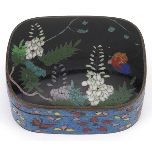 287 - Japanese cloisonne box and cover enamelled with butterflies amongst flowers, 7.5cm wide