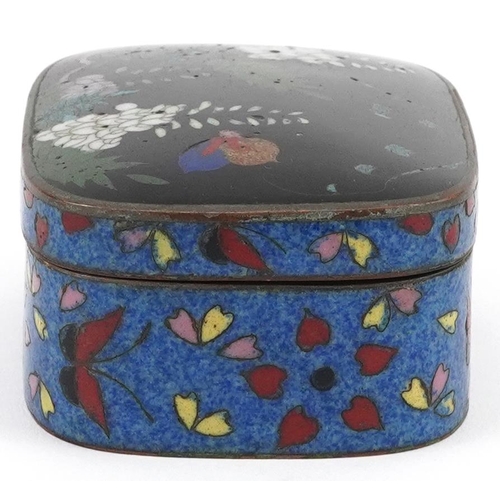 287 - Japanese cloisonne box and cover enamelled with butterflies amongst flowers, 7.5cm wide