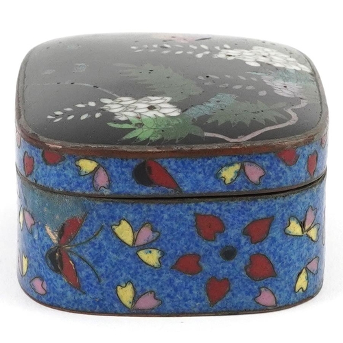 287 - Japanese cloisonne box and cover enamelled with butterflies amongst flowers, 7.5cm wide