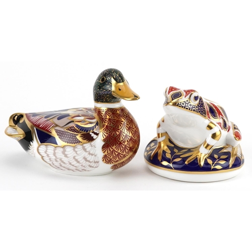 1137 - Two Royal Crown Derby paperweights with stoppers in the form of a duck and frog, the largest 14.5cm ... 