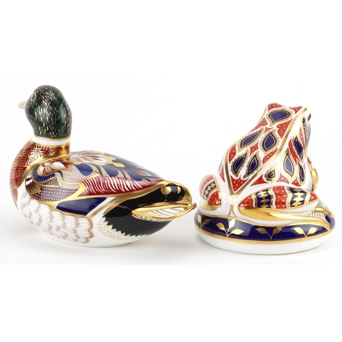 1137 - Two Royal Crown Derby paperweights with stoppers in the form of a duck and frog, the largest 14.5cm ... 