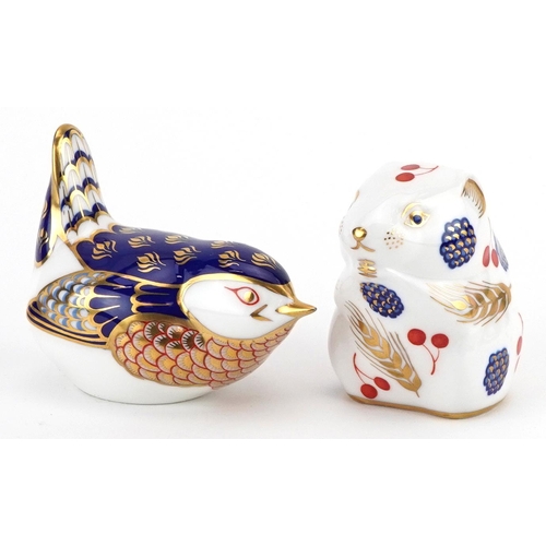 1146 - Two Royal Crown Derby paperweights with stoppers in the form of a mouse and bird, the largest 8cm in... 