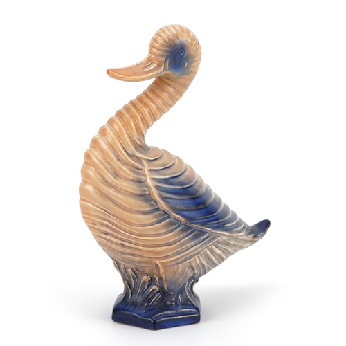 Carltonware ribbed duck having a peach and blue glaze, 21.5cm high