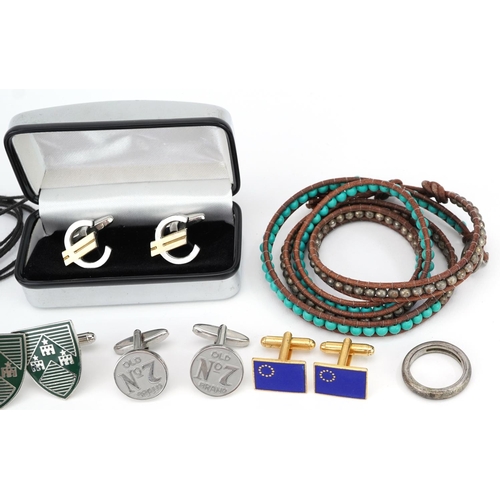 2769 - Vintage and later jewellery including Ganesha pendant, enamel cufflinks and leather bead necklace