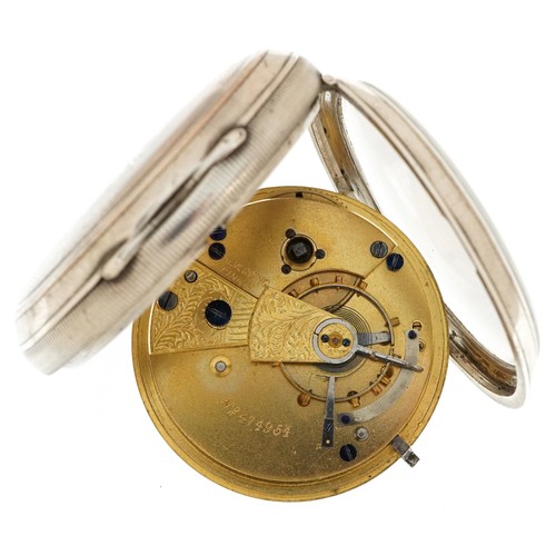 2174 - John Forest, Victorian gentlemen's silver key wind open face pocket watch having enamelled and subsi... 