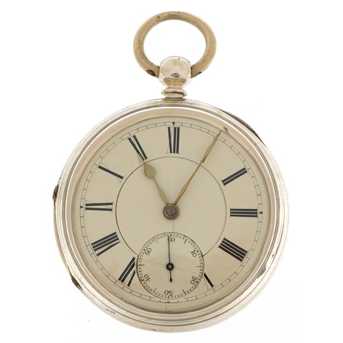 2231 - Victorian gentlemen's silver key wind open face fusee pocket watch having enamelled and subsidiary d... 