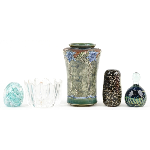 1365 - China and glassware including Wedgwood owl paperweight, Mdina paperweight and Orrefors bowl, the lar... 